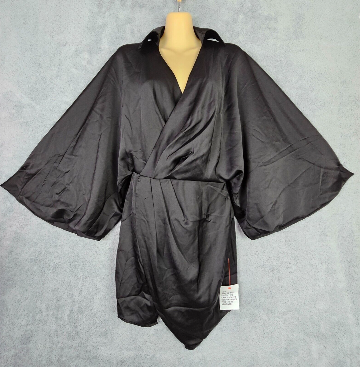 ASOS Womens Kimono Dress 4 Black Satin V Neck Mini Open Back Zip Up  Polyester | eBay