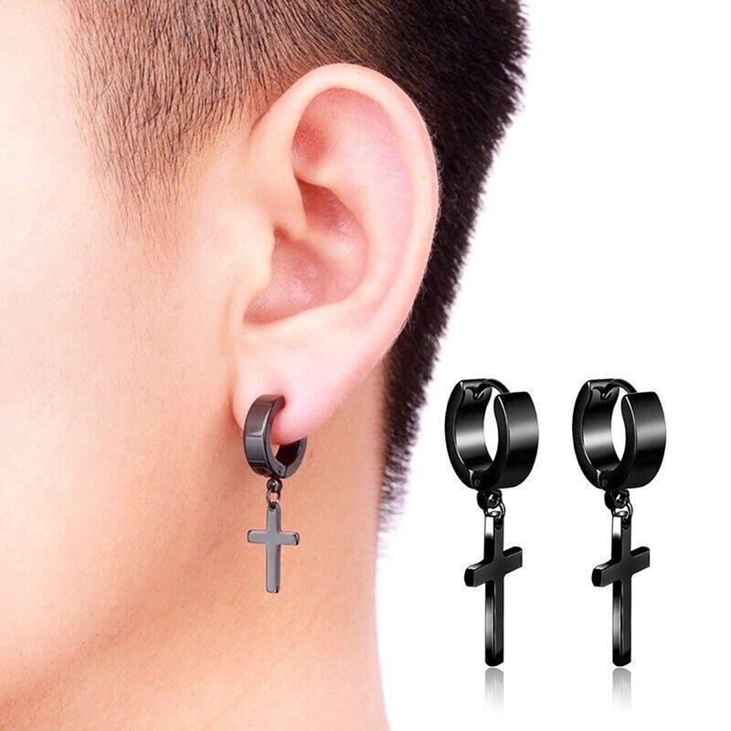 Aretes De Color Negro Para Hombres Pendientes Con Forma De Cruz