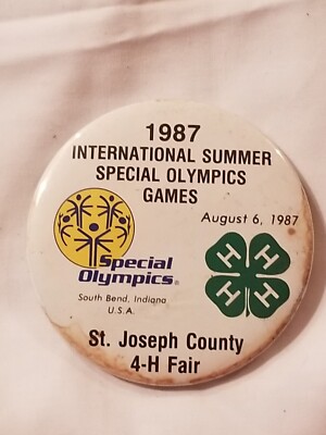 VINTAGE 1987 International Summer Special Olympics Games Metal Button Pin L4
