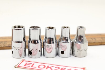 Snap-on TLE40A-TLE80 E4 - E8 5 Piece 6 Point 1/4'' Drive Chrome Torx Sockets  USA