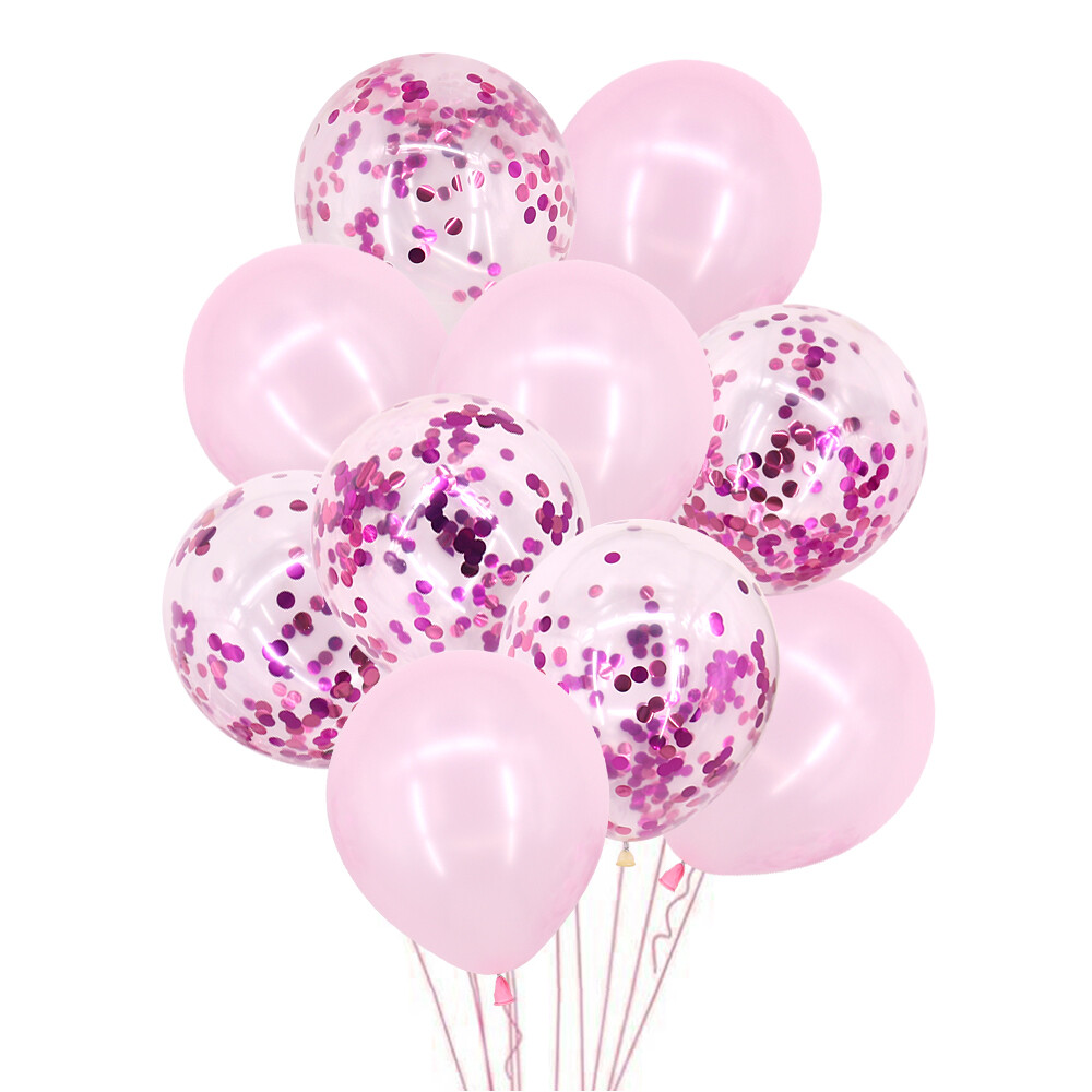 Time to Sparkle 10pcs Pink CONFETTI LATEX BALLOONS Helium 12"" Birthday Wedding