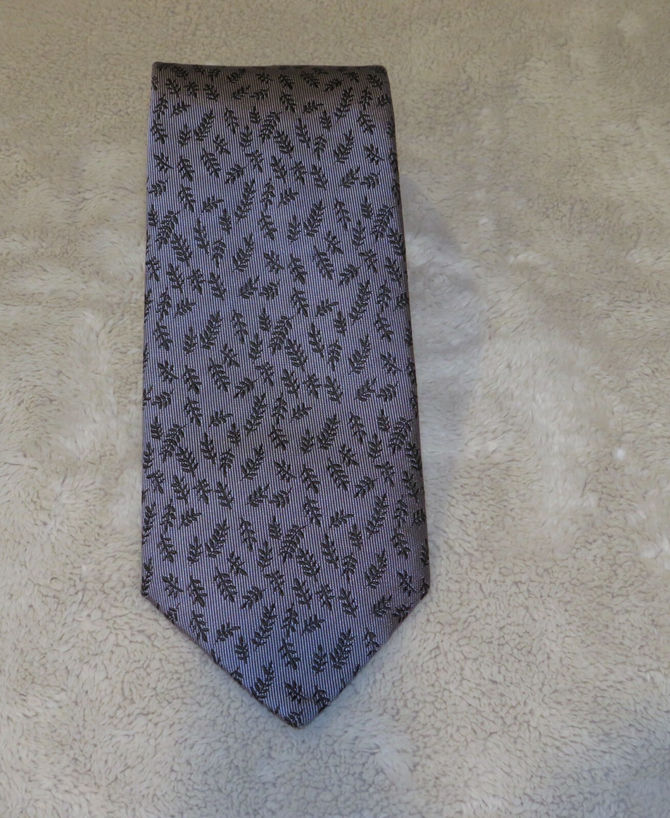 Hermes Purple Gray Leaf Pattern Classic Width Sil… - image 1