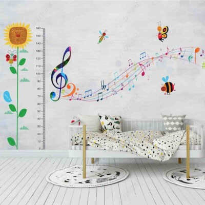 Vlies Fototapete Wandtapete Wandbilder Musiksymbole Höhenlineal Blume 11566