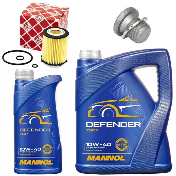 MotoröL Filter Set Mannol 10W-40 API SN 6 Liter + Schraube FüR Mercedes E-Klasse-image
