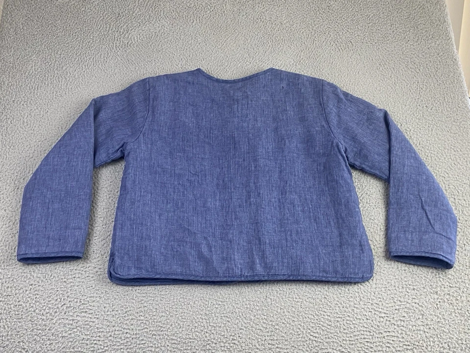 Eileen Fisher Organic Linen Delave Padded Jacket Size Small Pockets Blue Snap - Image 4 of 4