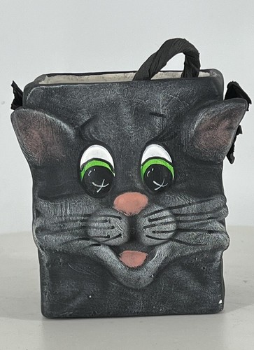 Vintage Halloween Ceramic Paper Bag Vase Black Cat Fun Decor - Picture 2 of 3