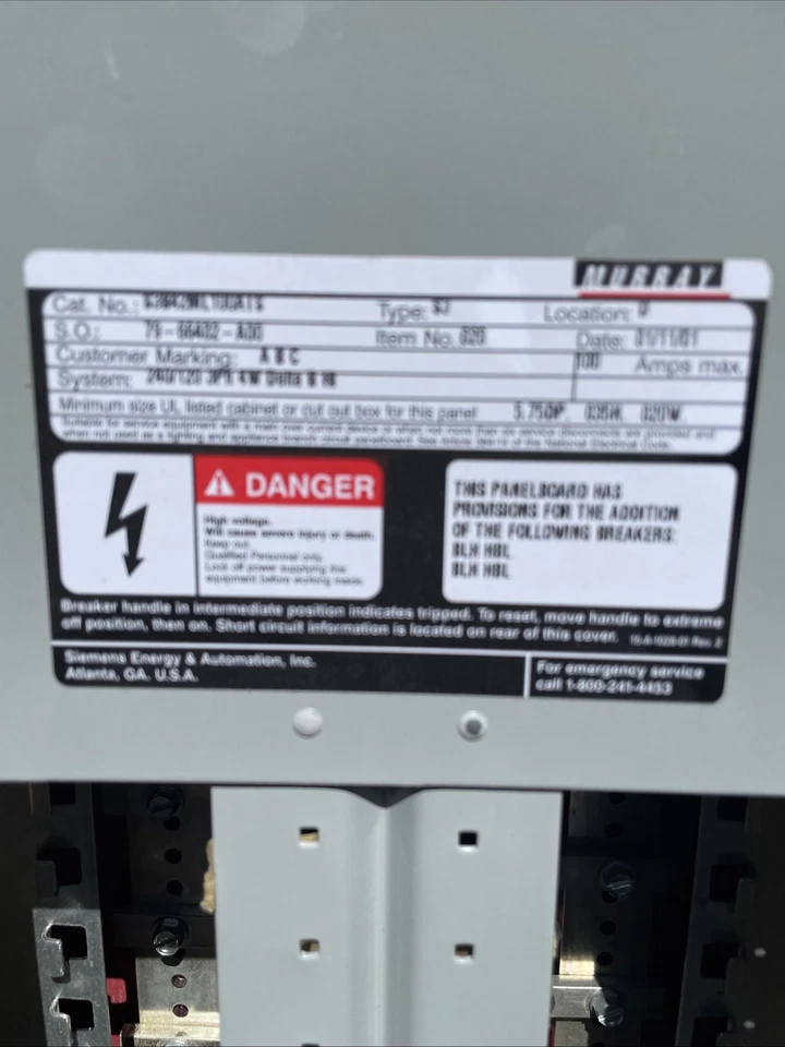 MURRAY S3B42ML100ATS Panelboard Interior 100A 240V/120V 3Ph 4W - Image 2 of 3