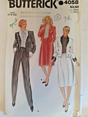 Butterick 4058 Jacket Skirt Pants Sewing Pattern Ladies 6 8 10 UC Career Work