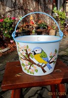 Deko Eimer ÜBertopf Blumentopf Bottich KüBel Handbemalt Blaumeise Wetterfest