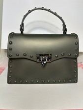 Borsa/borsa in gelatina con borchie grigio canna di fucile opaca unica gotica punk biker