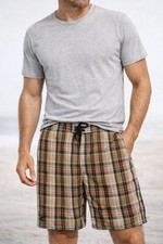 Old Navy Plaid Board Shorts Mens XL Swim Trunks Brown Tan Drawstring Surf Beach