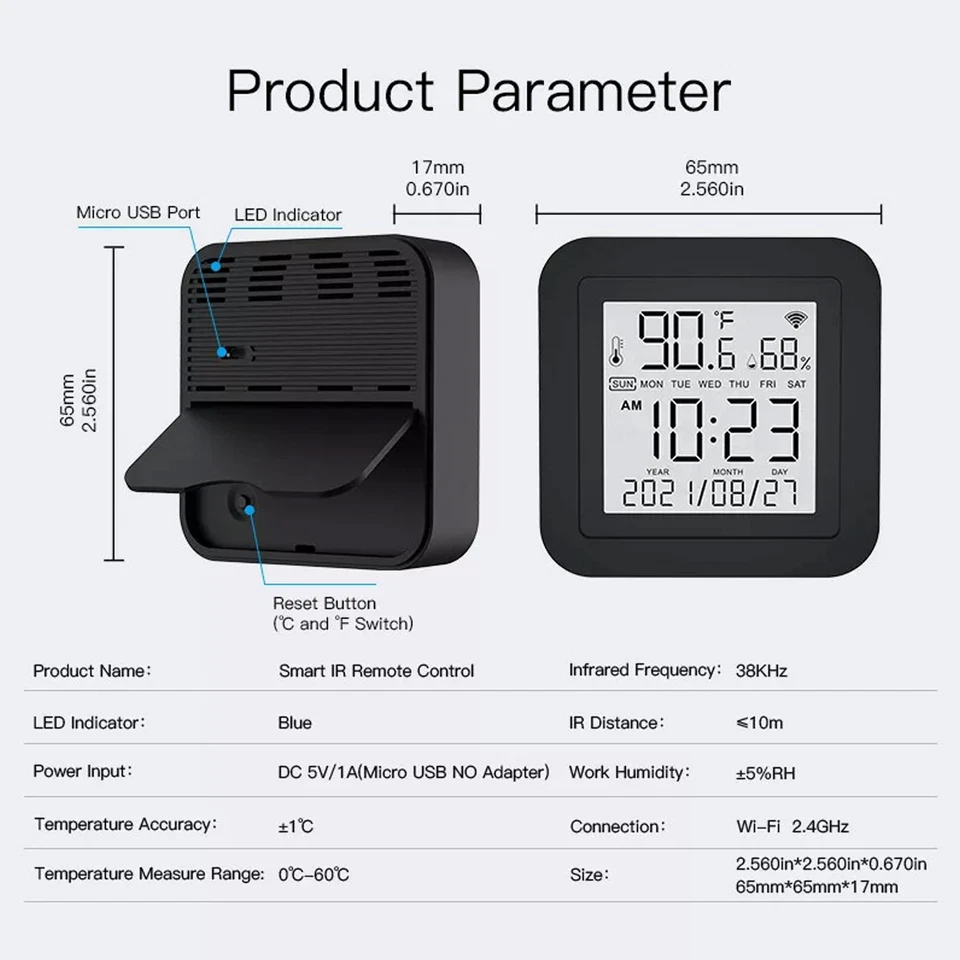 WiFi IR Smart Thermometer Sensor + Remote Control For Air Conditioner TV AC - Image 3 of 4
