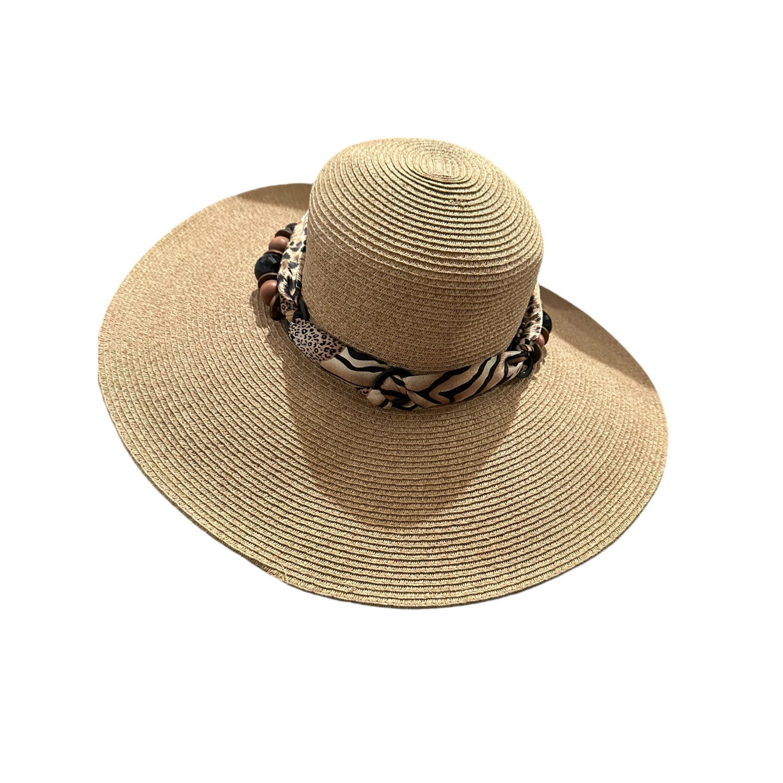 Cappelli Straworld Vintage Animal Print Tan Hat Cappelli Straworld Sun Hat Wide Brim | Mercari main image 3