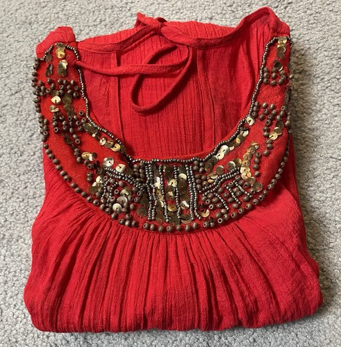 Y2K AGB Women’s Maxi Dress XL Beaded Red Rayon Back Tie Festive Beach Wedding - Picture 13 of 13