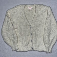 Cat Jack Cardigan Sweater Girl Size M 7/8 Ivory Sparkle Eyelash Gem Buttons