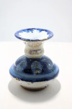 Handmade Stoneware Farmhouse Style Candle Holder - Breakfast Nook - Blue & Cream