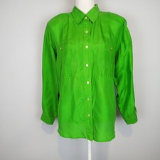 VTG Gallagher green  100% Silk Button-Up Shirt Sz L  Office Siren Old Money
