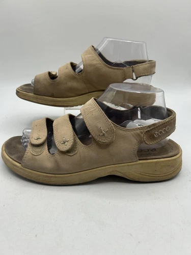 Ecco sandalo donna tacco zeppa tg 8 5 beige punta aperta cinturini casual pelle