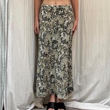 Sage Green and White Floral Maxi Hip Hugger Skirt Vintage 90s Segue Small