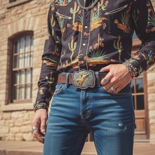 Men Women Belt Buckle Silver Metal Western 3D Rodeo Gold Bull Rider Cowboy Look