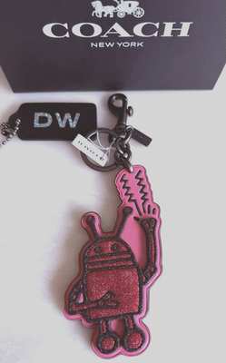 NWT COACH X KEITH HARING ROBOT BAG CHARM PINK/MULTI GLITTER 66744