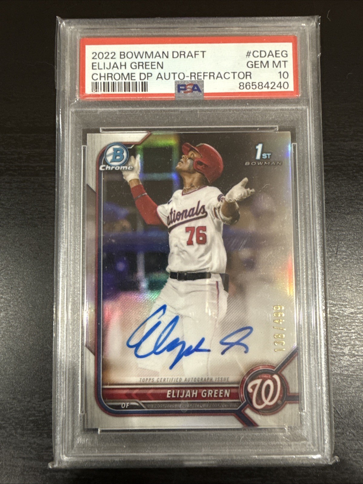 2022 Bowman 1st Elijah Green /499 Chrome Auto Refractor #CDAEG PSA 10