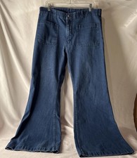 Vintage Seafarer Jeans Mens 34x29 Blue Bell Bottom Navy Dungaree Talon Zip Pants
