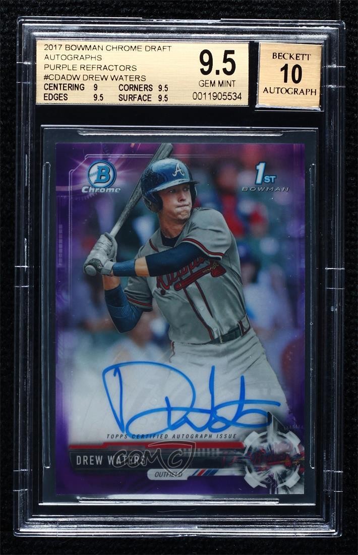 2017 Bowman Draft Chrome Pick Purple Refractor /250 Drew Waters BGS 9.5 Auto 5j0