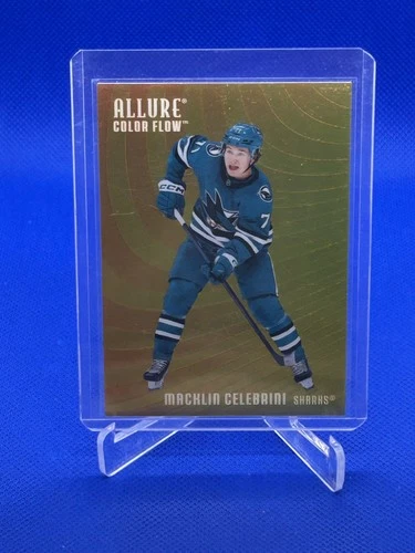 2025-26 Upper Deck Allure Macklin Celebrini Orange-Yellow Color Flow CF-28