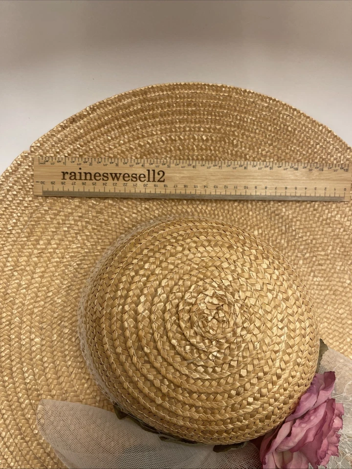 Vintage Rine Chapeaux New Orleans Hat Straw Boater Gold Cord Flowers Sun Party - Image 3 of 4