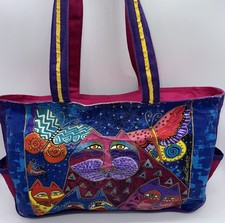 Laurel Burch - Medium Tote - Cats with Butterflies Preowned Bright Colors