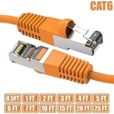 0.5-25FT Cat6 RJ45 Network LAN Ethernet SSTP Shielded Patch Cable 26AWG Orange
