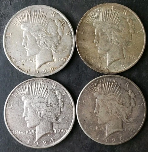 1922, 1923, 1924, and 1926 S $1 Peace Silver Dollars