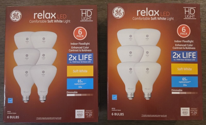 Set Of 2 New GE Relax 65-Watt EQ 10WHD Soft White Dimmable LED Bulbs 6-Pack