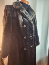 Vtg Furrage Faux Fur Coat Womens Brown Double Breasted Long Jacket SIZE M. 60s