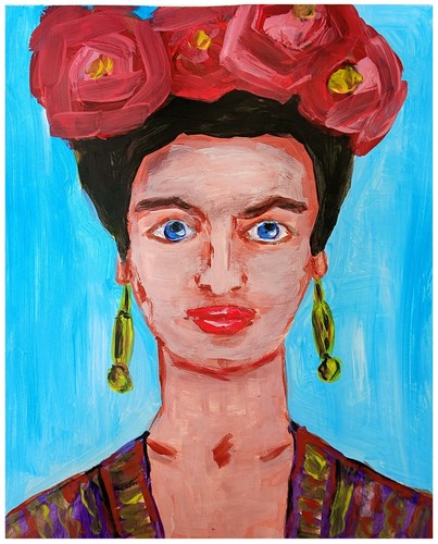 Peinture visage féminine Frida belle femme art original 10x8 art original - Photo 1/5