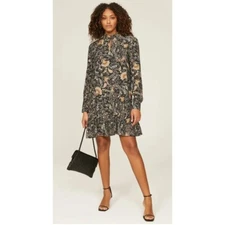 RTR size medium Michael Stars kita black floral long sleeve ruffle mini dress