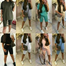 Women&rsquo;s Short Sleeve T-Shirt Cycling Shorts Summer Casual Active Gym Co ord Set