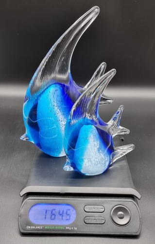 PAIR VINTAGE MURANO ITALIAN ART GLASS FISH SCULPTURES WHITE BLUE SOMMERSO1950 - Picture 12 of 12