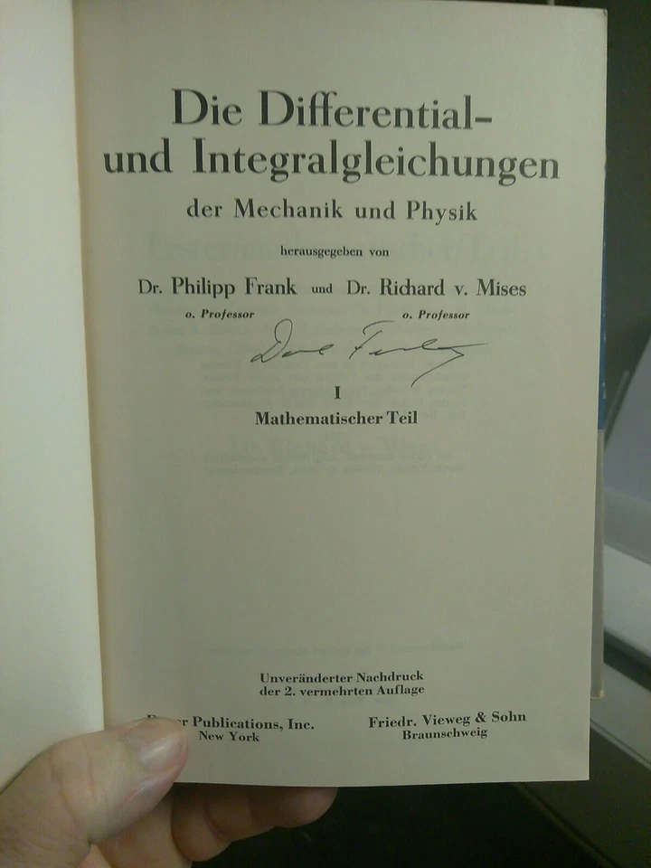 Die Differential- und Integralgleichungen der Mechanik Physik, Dr. Philipp Frank - Image 3 of 3