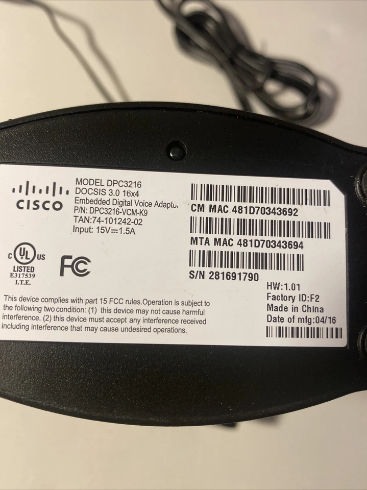 Cisco DPC3216 Modem with power supply-preowned - Image 2 of 3