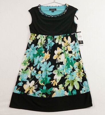 Perceptions Women Dress Blue Multicolored Floral Stretch Sleeveless SZ 8P New