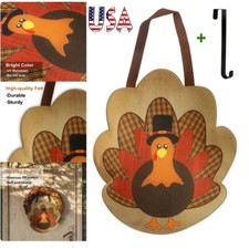 Fall Wreath Thanksgiving Day Home Frontdoor Turkey door sign w/ Metal Hook USA