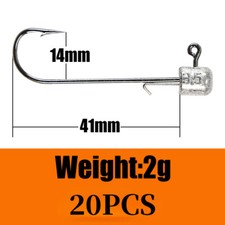 20 Pack NED Rig Jig Heads Fishing Hook Weedless Long Shank Secondary Hook 2g-14g