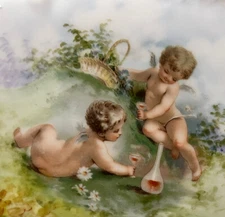 Wm Guerin & Co Limoges France ATQ Porcelain Tray Hand Ptd by P. Millet