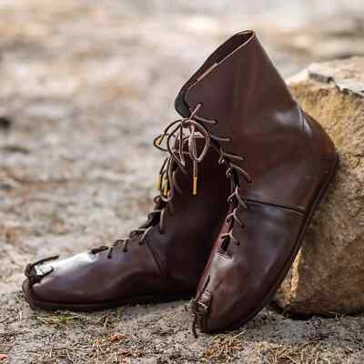 Genuine Leather Ankle Medieval Boots Viking Pirate Halloween Renaissance Cosplay Medieval Viking Black Leather Boots Renaissance Pirate  main image 3