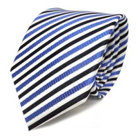 Tigertie Seidenkrawatte Blau Weiss Dunkelblau Gestreift - Krawatte Seide Tie