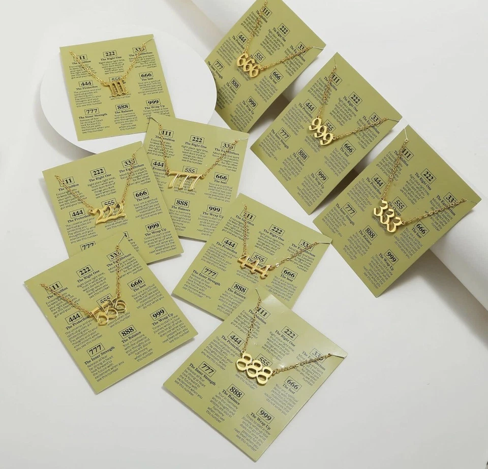 Collar con número de ángel enchapado en oro 14K 111 222 333 444 555 666 777 888 999 Foto 4 de 4