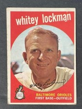 VINTAGE 1959 Topps WHITEY LOCKMAN # 411 - Orioles - VG - staple holes