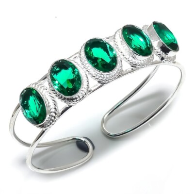 Mint Tourmaline Gemstone Handmade 925 Sterling silver Cuff Bracelet Size 7-8
